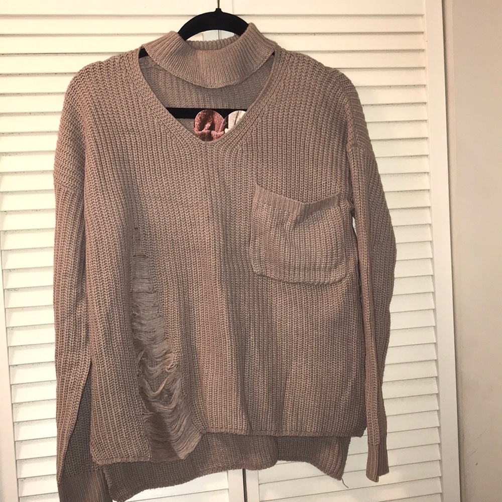 🔥Deep Sugar Distressed Choker sweater top🔥 - Picture 3 of 8